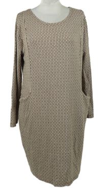 Nové - Dámské hnědo-bílé vzorované pletené šaty 