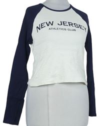 Dámske bielo-tmavomodré crop tričko s nápisom H&M