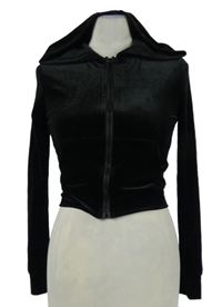 Dámská černá sametová crop propínací mikina s kapucí Shein 