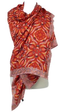 Dámska ružovo-červená vzorovaná šál