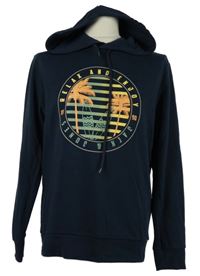 Pánska tmavomodrá mikina s potlačou a kapucňou Jack&Jones