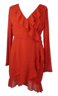 Nové - Dámske červené šaty s volánikmi PrettyLittle Thing