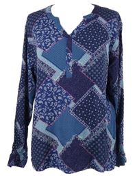 Dámská modro-tmvomodrá vzorovaná halenka Janina 