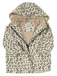 Bílá nepromokavá podzimní bunda s leopardím vzorem a kapucí Primark