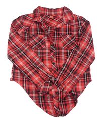 Červeno-černo-bílá kostkovaná flanelová crop halenka 