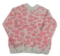 Bielo-neónově ružový chlpatý sveter s fľakmi M&S