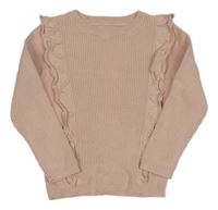 Ružový rebrovaný sveter s volánikmi George