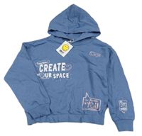 Nové - Světlemodrá crop mikina s nápisy a kapucí Smiley World 