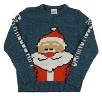 Modro-čierny melírovaný sveter so Santa Clausem Lily & Dan