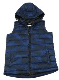 Tmavomodro-černá army šusťáková zateplená vesta s kapucí Matalan