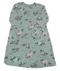 Svetlomodré kvetinové teplákové šaty so zvieratkami H&M