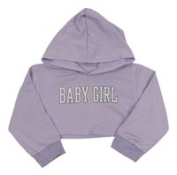 Fialová crop mikina s nápisom a kapucňou