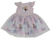 Světlerůžové bavlněné šaty s tylovou sukní s Frozen a mašlí 