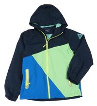 Tmavomodro-zeleno-farebná jarná nepromokavá funkčná bunda s kompasem