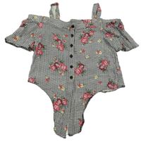 Čierno-biela kockovaná crop blúzka so zavazováním a růžemi Primark