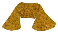 Okrový crop top s květinami 