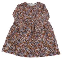 Tmavomodro-oranžovo-ružové kvetované bavlnené šaty H&M