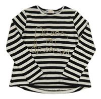 Černo-bílé pruhované úpletové triko s nápisem H&M