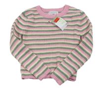 Nové - Khaki-růžový pruhovaný žinylkový crop svetr Primark