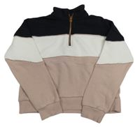 Čierno-bielo-pudrová crop mikina so stojačikom F&F