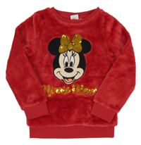 Červená chlpatá mikina s Minnie Disney