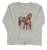 Svetlosivé melírované tričko s koníky s flitrami a uzlom YIGGA