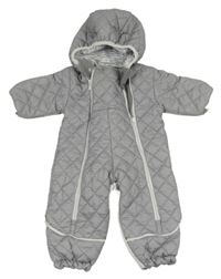 Bílo-černá puntíkatá šusťáková  zimní kombinéza s kapucí 