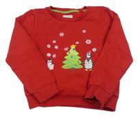 Červená mikina so stromkem a tučňáky Alive