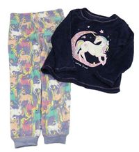 Tmavomodro-lila chlupaté pyžamo s jednorožcem