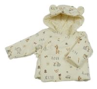 Smetanový zavinovací zavazovací zateplený kabátek s obrázky a kapucňou s uškami George