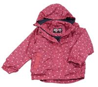 Růžová šusťáková jarní bunda se srdíčky a kapucí
