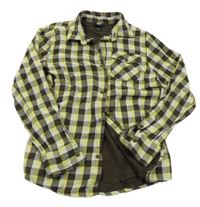 Hnědo-bílo-limetková kostkovaná podšitá košile H&M