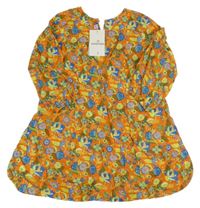 Nové - Oranžové květované lehké šaty