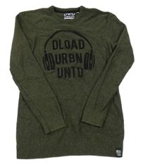 Khaki melírovaný sveter so sluchátky a nápisom C&A