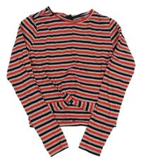 Bielo-červeno-čierne pruhované crop tričko Page one young