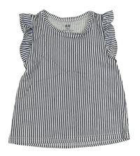 Tmavomodro-biele prúžkované tričko s volánikmi H&M