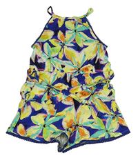 Tmavomodrý kraťasový overal s listy River Island