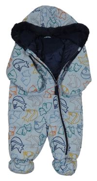 Svetlomodrá šušťáková zimná kombinéza so zvieratkami a kapucňou zn. Nutmeg