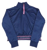 Tmavomodrá sportovní crop mikina s nápisem Ergeenomixx