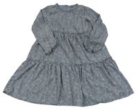 Modrošedé šifonové šaty s kytičkami 