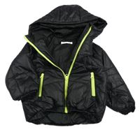 Čierna šušťáková prešívaná zimná bunda s nápisom a kapucňou Shein