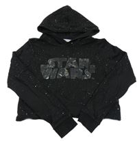 Čierna trblietavá crop mikina so Star Wars a kapucňou