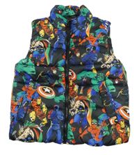 Čierna šušťáková prešívaná zateplená vesta s hrdinami H&M