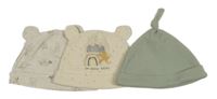 3x - Khaki + smetanová + béžová bavlněná čepice
