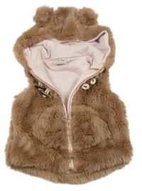 Béžová kožušinová podšitá vesta s kapucňou Next