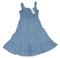 Nové - Modré plátěné žabičkové šaty George 