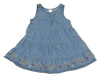 Modré rifľové šaty s kvietkami C&A