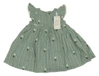 Nové - Zelenošedé pruhované plátenné šaty s kvietkami Hello World