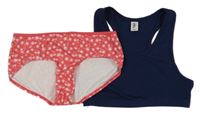 2set - Tmavomodrá športové lambáda + ružové nohavičky s palmami
