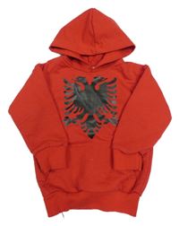Červená mikina s potlačou a kapucňou